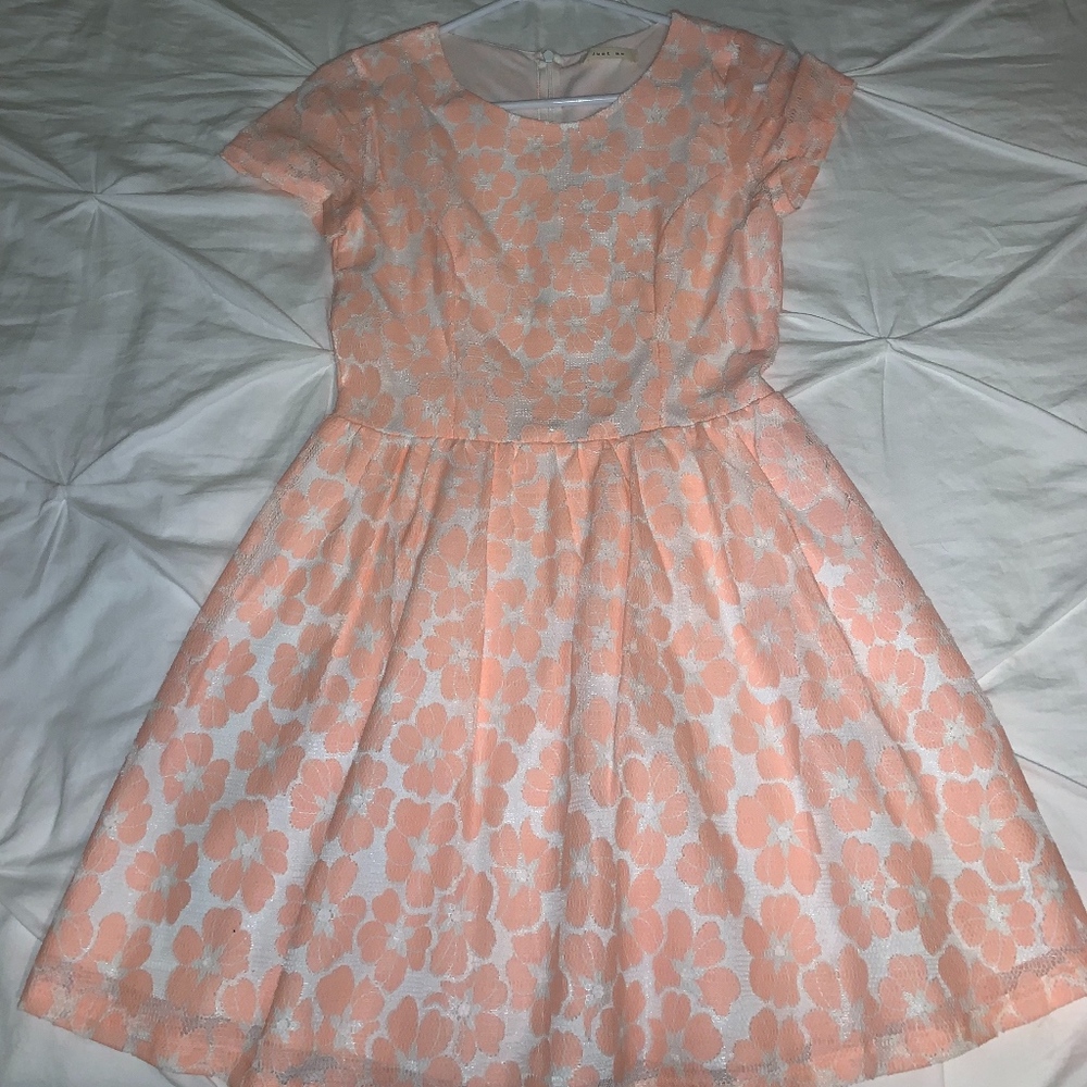 Coral and White Lace homecoming dress